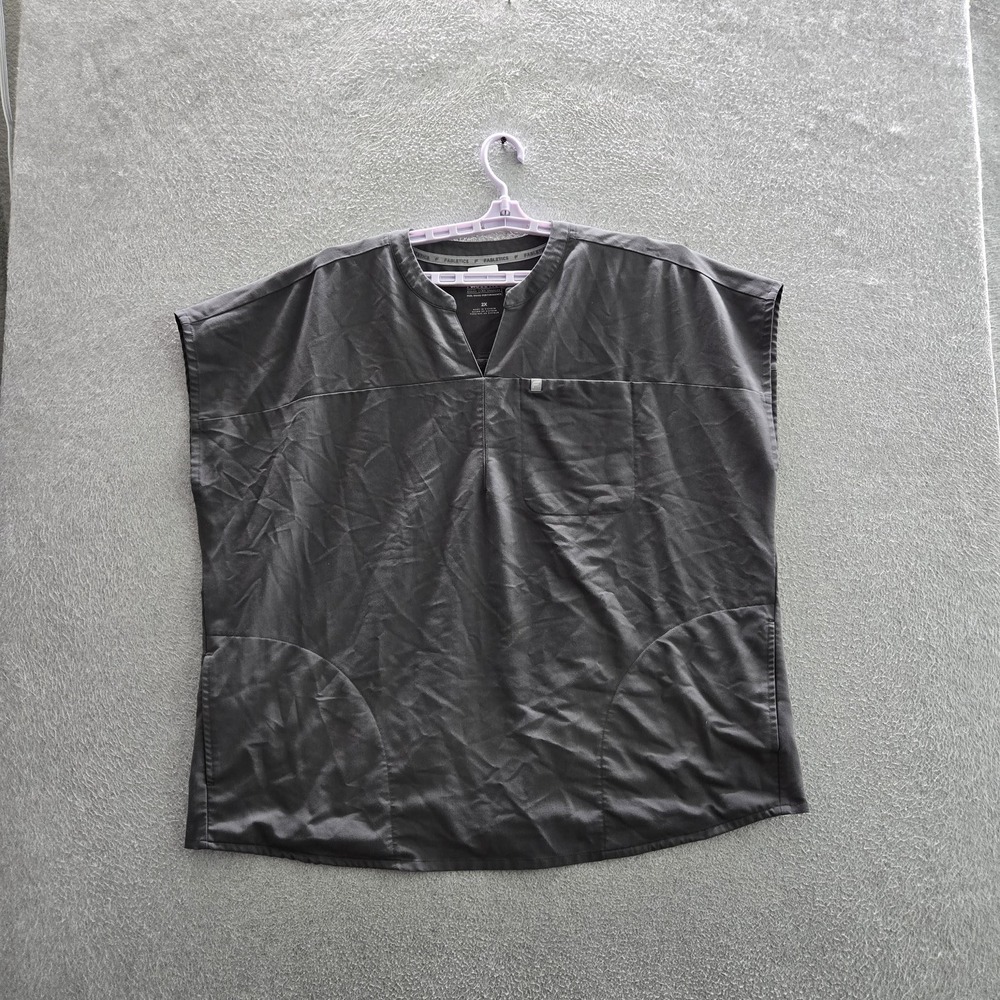 Fabletics Women Scrub Top 2X Gray Logo Short Sleeve